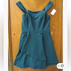 WINDSOR HUNTER GREEN RUFFLE Wrap Off The Shoulder DRESS XSMALL XS NEW A Line